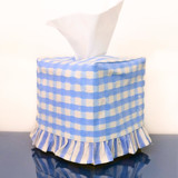 Ruffle Tissue Box Cover in Blue Gingham Blockprint Tissue Box Cover