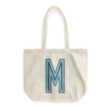 Custom Canvas Tote - Light Blue Navy Single Initial Tote Bag
