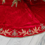 Standard Size Red velvet gold embroidered tree skirt Christmas Holiday gift