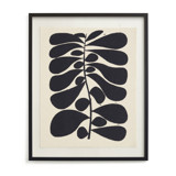 Black Plant - Black Block Print Textile Art