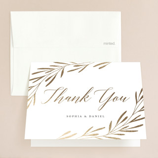 Gilded Leaves Foil-Pressed Folded Wedding Thank You Cards