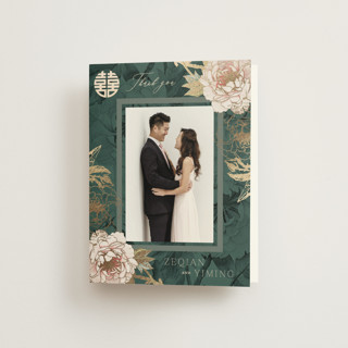 Auspicious Peonies Foil-Pressed Folded Wedding Thank You Cards