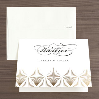 Deco Fan Border Foil-Pressed Folded Wedding Thank You Cards