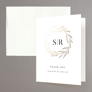 Chic Wreath Foil-Pressed Folded Wedding Thank You Cards
