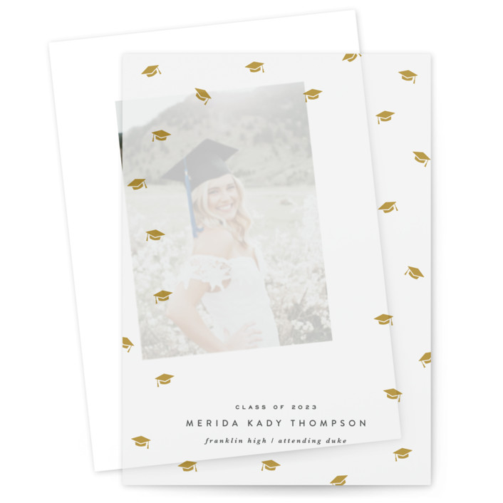 Grad Cap Confetti Vellum Overlay Graduation Announcements by Hooray Creative Minted