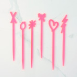 Hand Drawn Love Stir Sticks, Fluorescent Pink, Set of 6 Stir Sticks