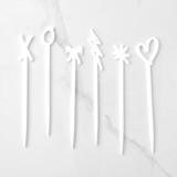 Hand Drawn Love Stir Sticks, Opaque White, Set of 6 Stir Sticks