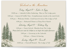 Whispering Pines Wedding Weekend Itinerary Cards