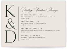 Modern Monogram Grand Wedding Weekend Itinerary Cards