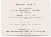 Classic Stripe Grand Wedding Weekend Itinerary Cards