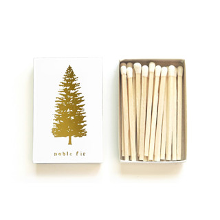 Noble Fir Tree Matchbox, Gold on White Matchbooks and Matches