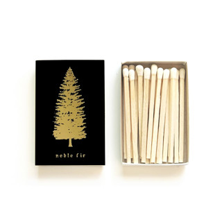 Noble Fir Tree Matchbox, Gold on Black Matchbooks and Matches