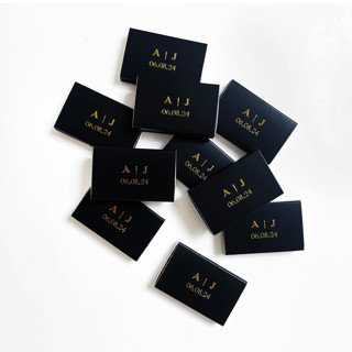 Set of 25 Custom Text Wedding Matchboxes | Pretty Wedding Match Favors | Gold on Black Matchbooks and Matches