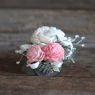 Traditional Faux Pearl Wristlet Corsage with Rhinestones | Wrist Corsage | Ivory + Pink + Blush Pink | Customizable Corsages