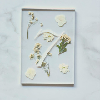 Silver-Lined Pressed Flower Table Number, White Table Numbers