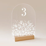 Acrylic Flower Shrub Leaves Wedding Table Number with Natural Wood Stand, Set of 1 Table Numbers