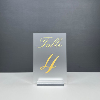 Frosted Acrylic Table Number, Gold Lettering And Clear Acrylic Base Table Numbers