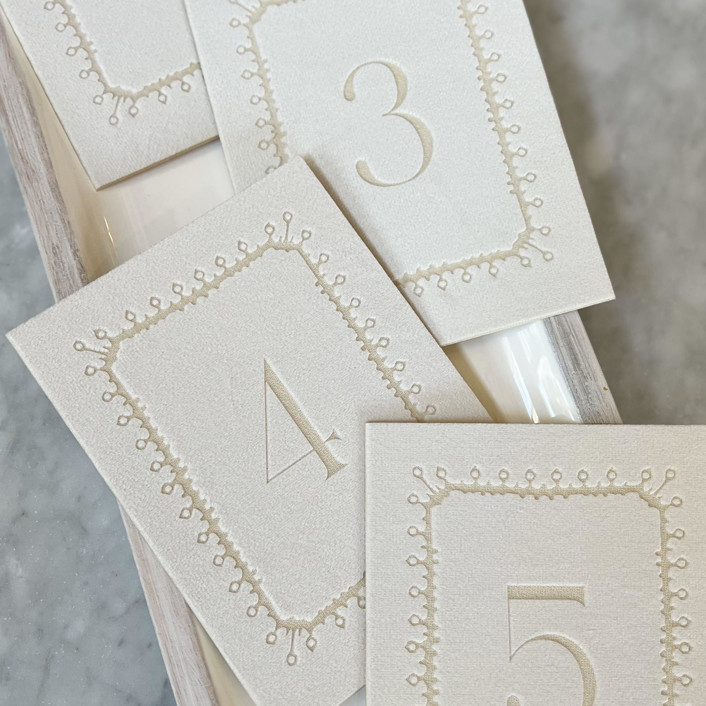 Etched White Velvet Table Numbers Table Numbers by Christopher Neubauer