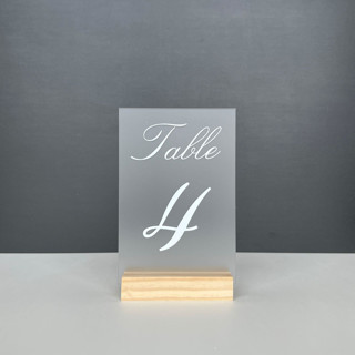 Frosted Acrylic Table Number, White Lettering And Natural Wood Base Table Numbers