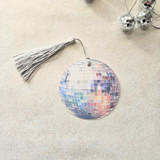 Watercolor Disco Ball Place Card with Silver Tassel- Personalized with Calligraphy- Set of 10 Place and Escort Cards