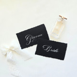 Custom Calligraphy Place Cards- Black Hand-torn Paper- Set of 10 Place and Escort Cards
