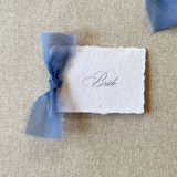 Handmade Paper Place Cards with Dusty Blue Bow | Set of 10 | Custom Text Place and Escort Cards