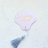 White Watercolor Seashell Place Card with Blue Tassel- Personalized with Calligraphy- Set of 10 Place and Escort Cards