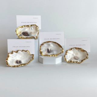 Gold Leaf Oyster Shell Place Card Holders, Set of 4 Place Card Holders