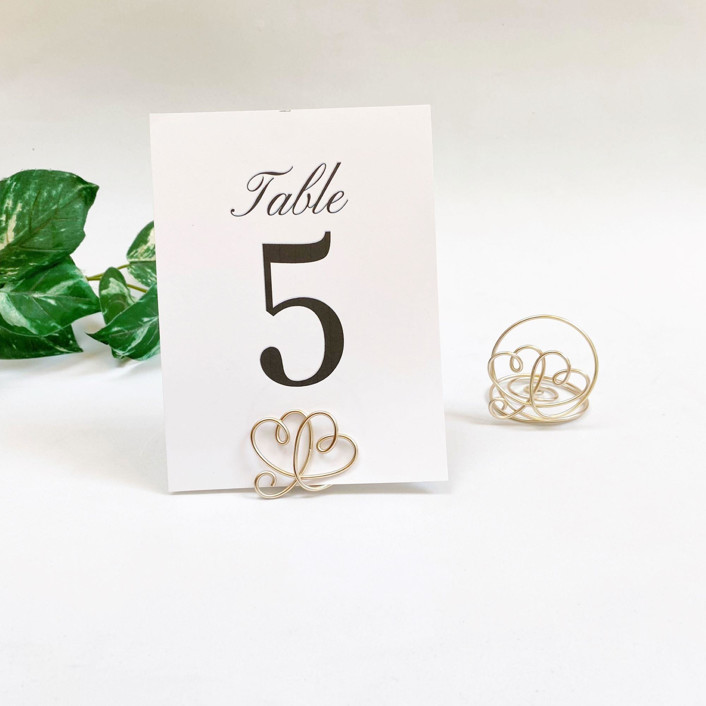 Champagne Wire Double Heart Table Number Card Holder, Set of 5 Place Card Holders by JV Country