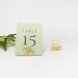 Gold Wire Double Heart Table Number Card Holder, Set of 5 Place Card Holders
