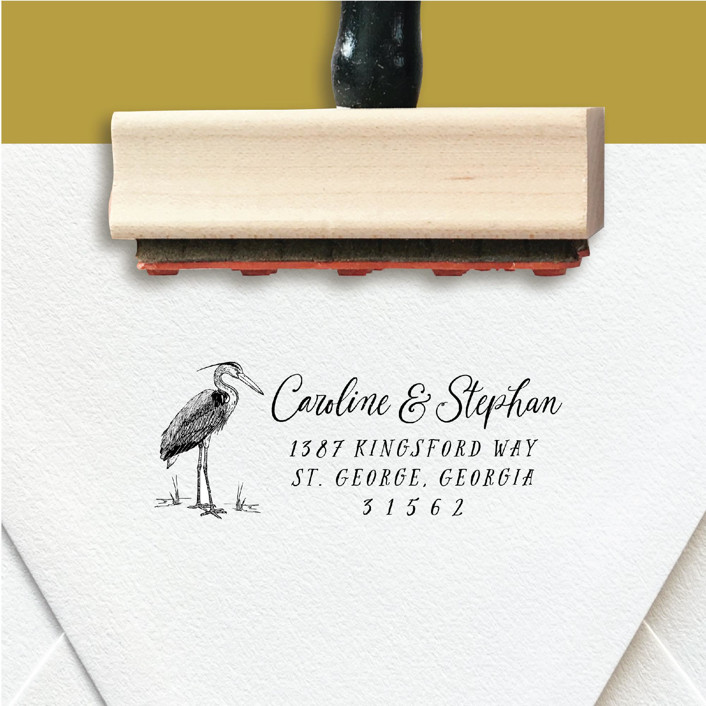 Custom Return Address Stamp Blue Heron Design Beach Theme
