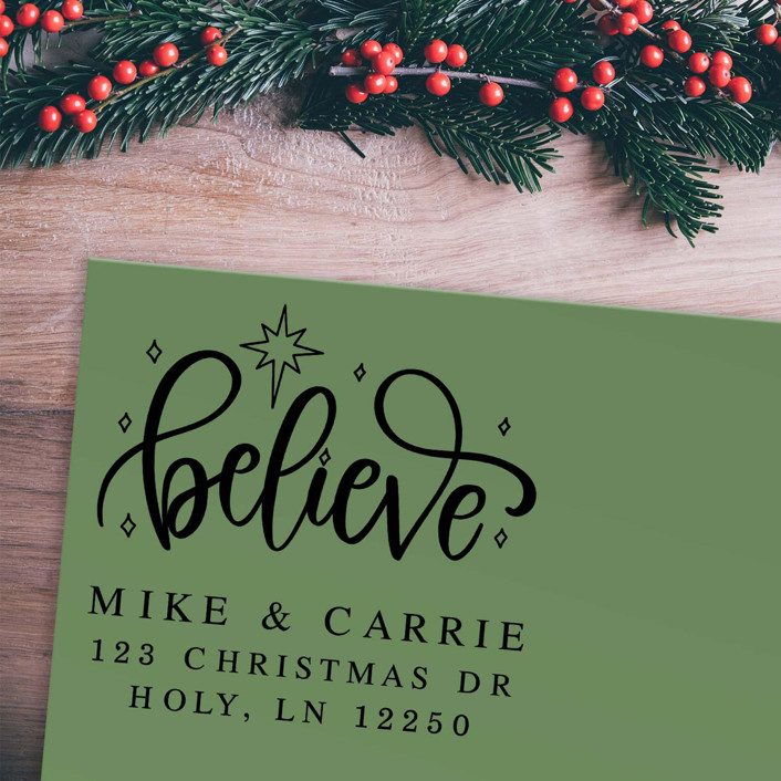 Custom Believe Holiday Address Stamp SelfInking Black Ink Address
