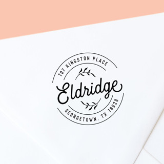 Round Self-Inking Address Stamp with a Custom Botanical Design Address Stamps