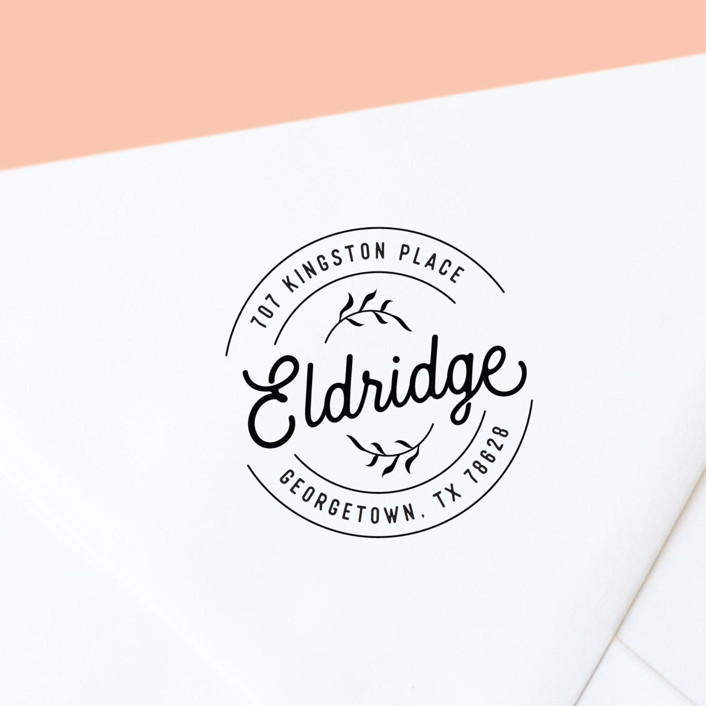 Round SelfInking Address Stamp with a Custom Botanical Design Address