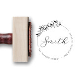 Custom Return Address Stamp | Round Floral Stamp | Wooden Rubber Stamp Address Stamps