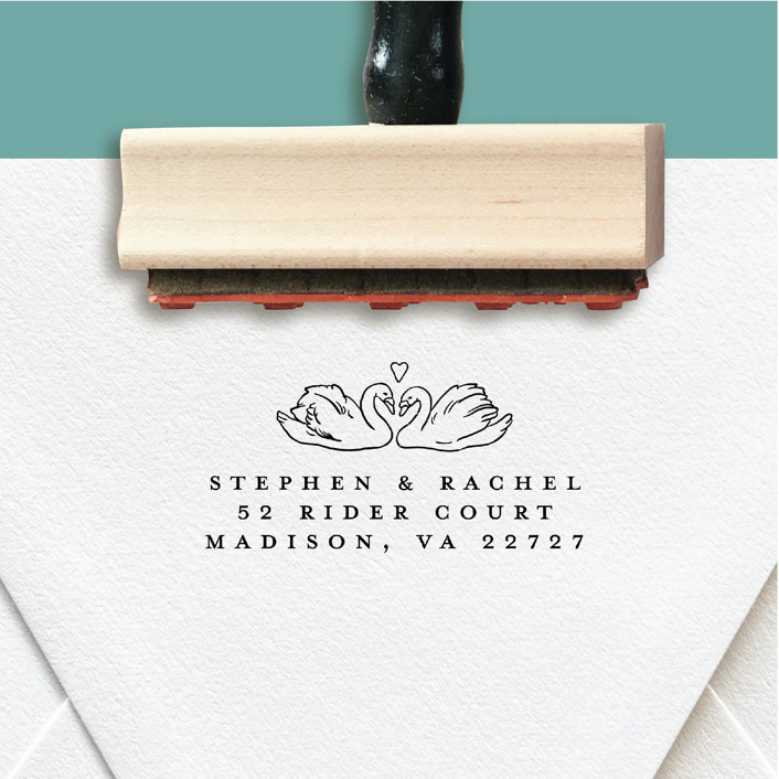 Custom Return Address Stamp Swans with Heart Romantic Garden