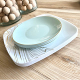 Subtle Square Dinnerware Set | Wood & Gilded Sage Wedding Serving and Dining Accessories