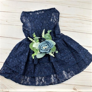 Navy and dusty blue succulent floral dog dress (5XL) Wedding Pet Apparel