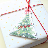 Folded Mini Die-cut Watercolor Christmas Tree Card- Set of 10 Holiday Gift Tags