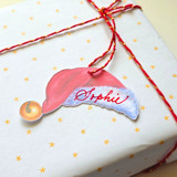 Die-cut Watercolor Santa Hat Tags- Set of 10 Holiday Gift Tags